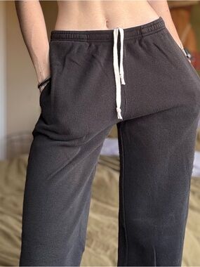 Brandy Melville charcoal black waffle-knit joggers with white drawstring